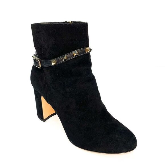 Valentino Garavani Rockstud Boot EU 36.5 US 6.5 Black Studded Heeled Bootie - Picture 1 of 11